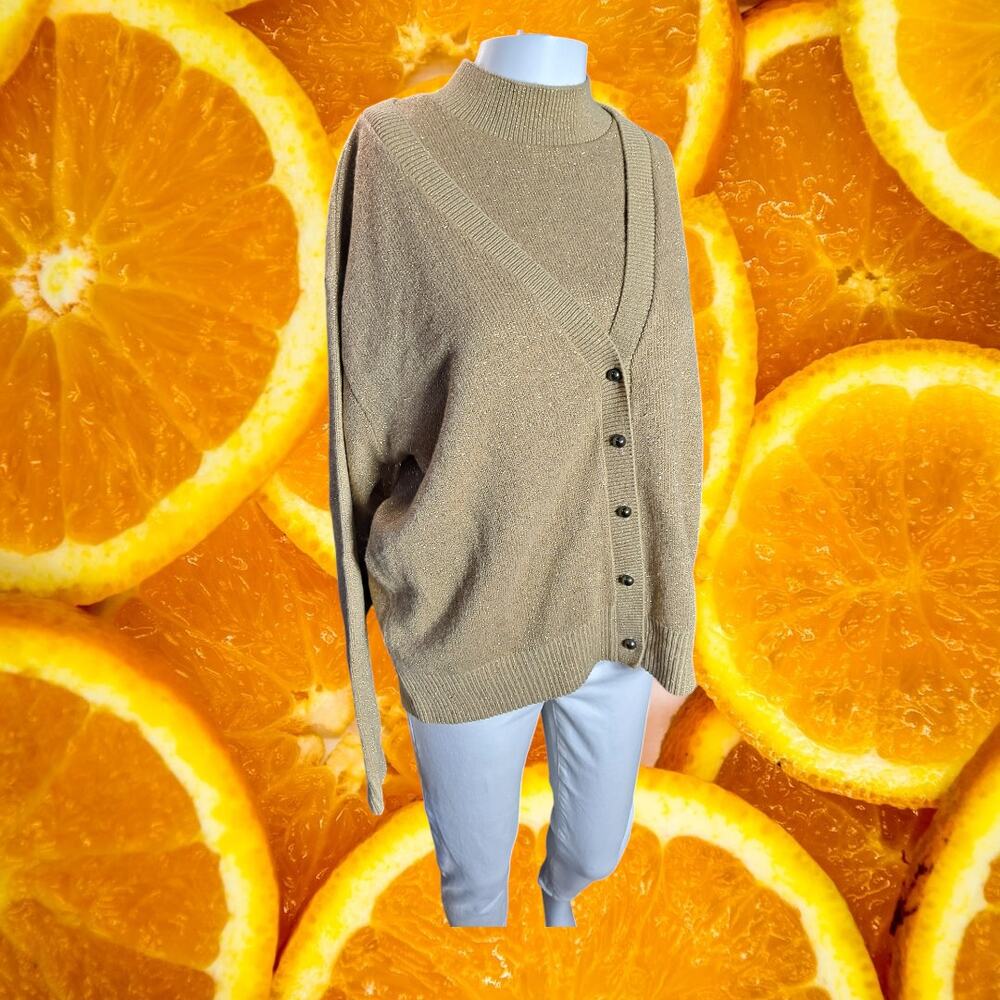 Willow Ridge Women's‎ Golden Metallic 2 pieces Button Front Cardigan Set Size XL
